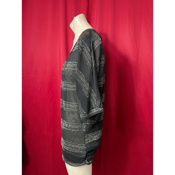 Black Sparkle Striped Sheer Mesh Top Dolman Sleeve Women's Large - Picture 2 of 4